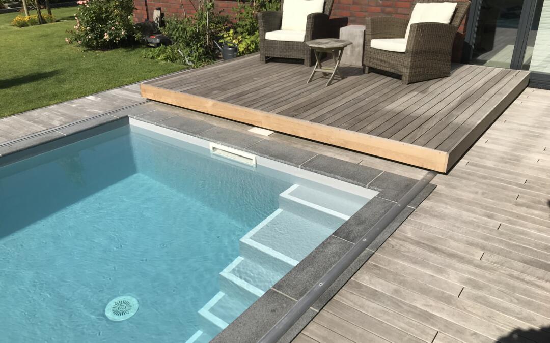 Folien-Schwimmbecken Hellgrau mit Pooldeck